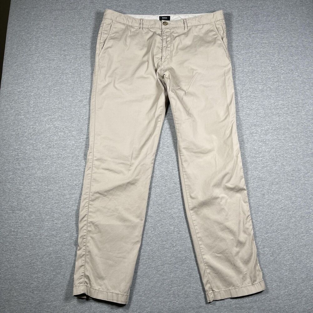 Hugo Boss Chino Pants Mens 38 R Beige Slim Stretch Cotton Blend Casual